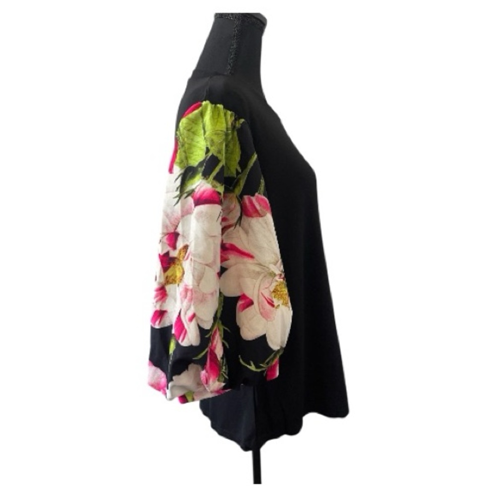 Gracia Black Top with Floral Puff Sleeves l Size 1XL l Poshmark - Picture 5 of 8